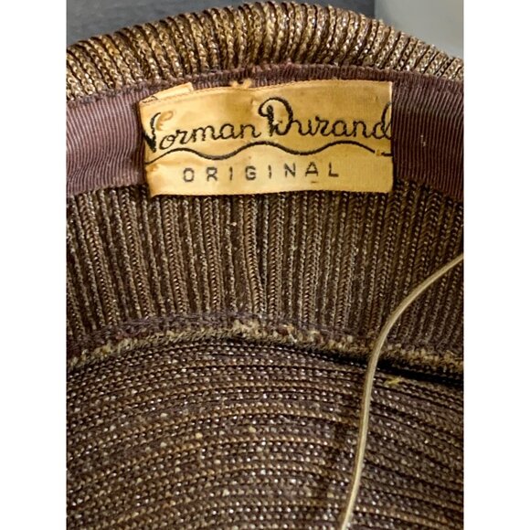 Norman Durand Ladies Brown Metallic Hat Sz 22 Vintage - Picture 6 of 16